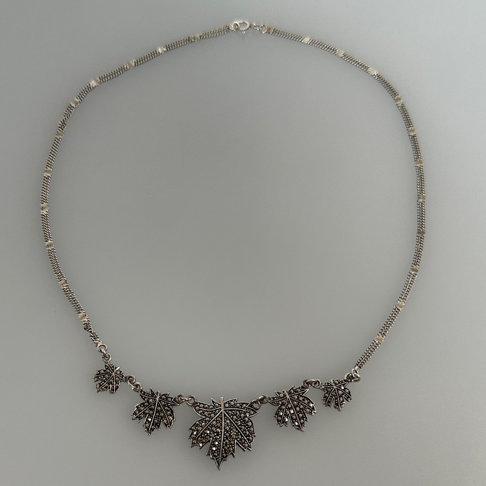 Elegant 925 sterling silver Black Leaf Necklace
